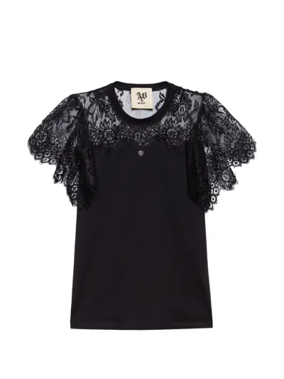 Aniye By Harlem Lace-panelled Butterfly-sleeve T-shirt In Black