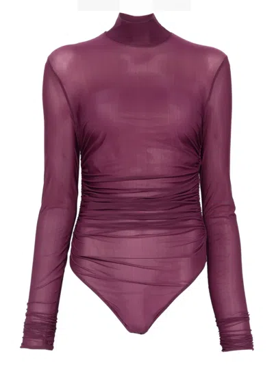 Aniye By High-neck Mesh Bodysuit In Burgundy