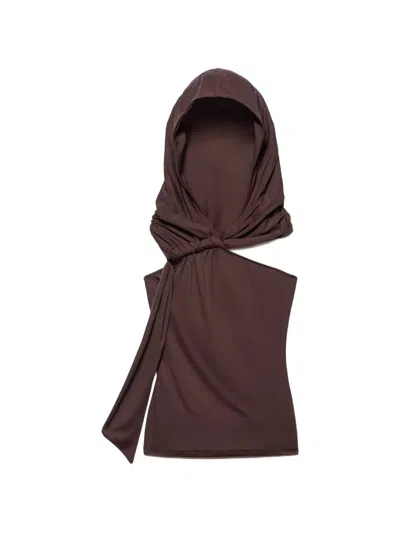 Aniye By Hooded One-shoulder Top In Brown