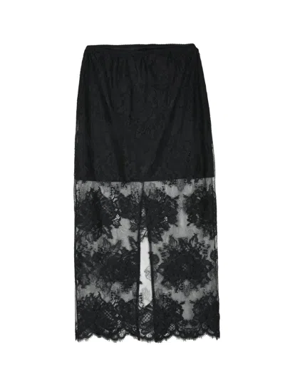 Aniye By Lace Midi Skirt With Scalloped Hem And Sheer Overlay In Black