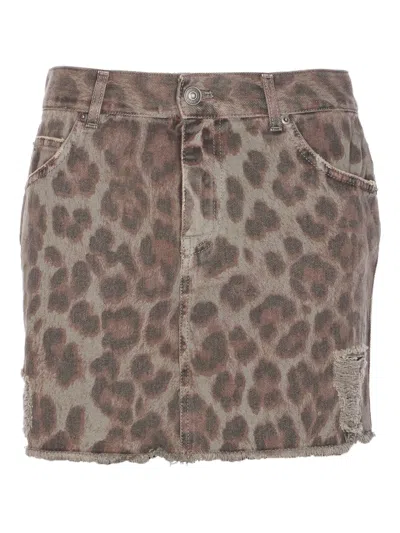 ANIYE BY LEOPARD-PRINT DISTRESSED MINI SKIRT
