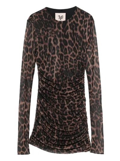 Aniye By Leopard-print Mesh Mini Dress In Brown