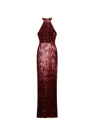 Aniye By Long Dress Lulu Sequins Woman  Neck On Back In Burgundy
