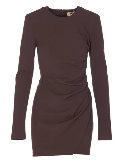 Aniye By Long-sleeve Draped-design Mini Dress In Brown