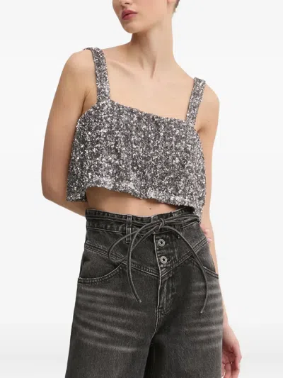 Aniye By Lux Sequinned Square-neck Top In Gray