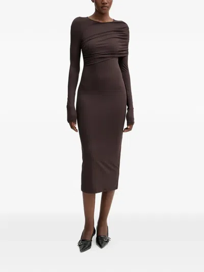 Aniye By Mavis Draped Long-sleeved Midi Dress In Brown