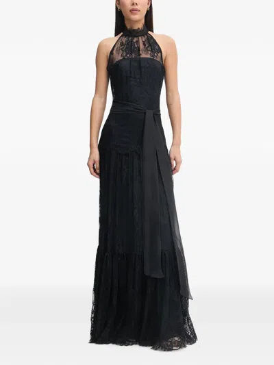 Aniye By Noa Lace-overlay Tiered Maxi Dress In Black