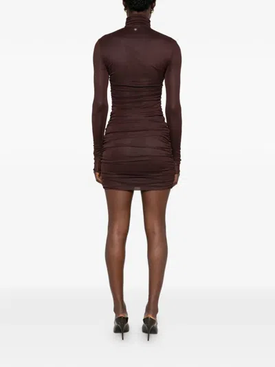 Aniye By Norma Ruched High-neck Mini Dress In Brown