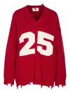 Aniye By Pull College Number-embellished Frayed Sweater In Red