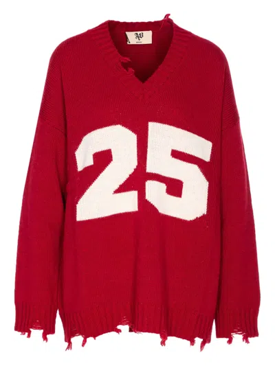 ANIYE BY PULL COLLEGE NUMBER-EMBELLISHED FRAYED SWEATER