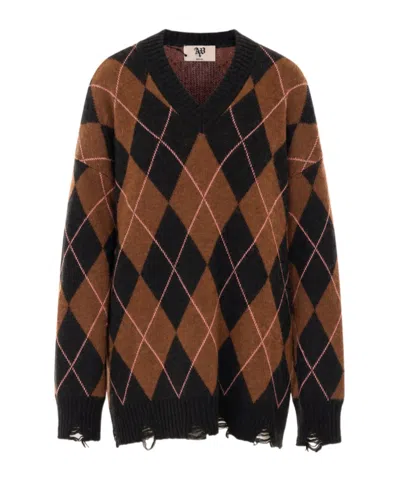 Aniye By Rebby Argyle V-neck Knitted Sweater In Brown