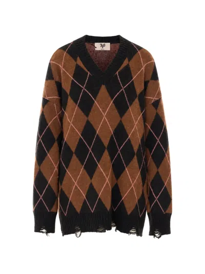 Aniye By Rebby Argyle-knit Distressed Sweater In Brown