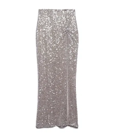 Aniye By Rose Full Sequin Stretch Fabric Skirt In Silver