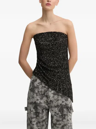 Aniye By Sequin-embellished Asymmetric Top In Black