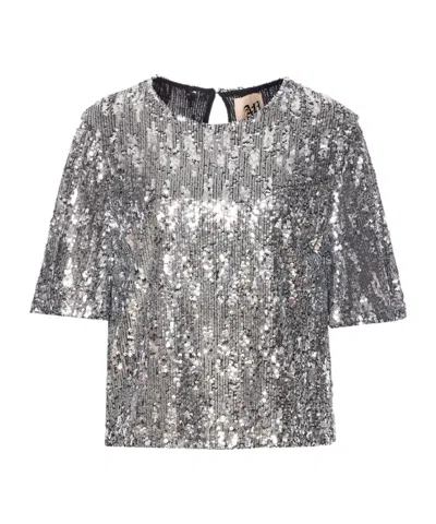 Aniye By Sequin-embellished Short-sleeve Top In Metallic