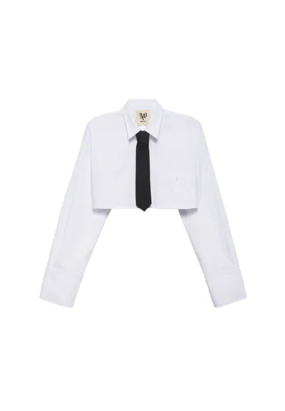 Aniye By Shirt Crop Moon Woman  With Tie In White