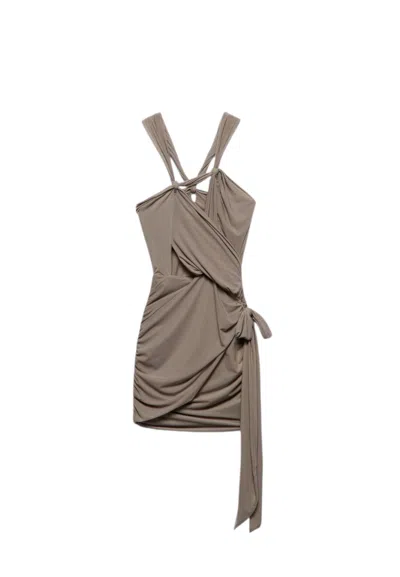 Aniye By Short V-neck Dress Woman  With Drapery In Gray