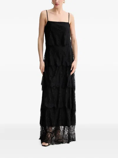 Aniye By Silva Tiered Lace-overlay Maxi Dress In Black