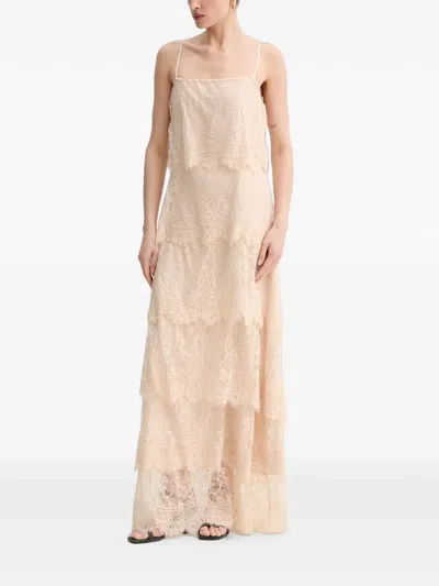 Aniye By Silva Tiered Lace-overlay Maxi Dress In Brown