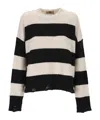 Aniye By Striped Distressed Sweater In Black