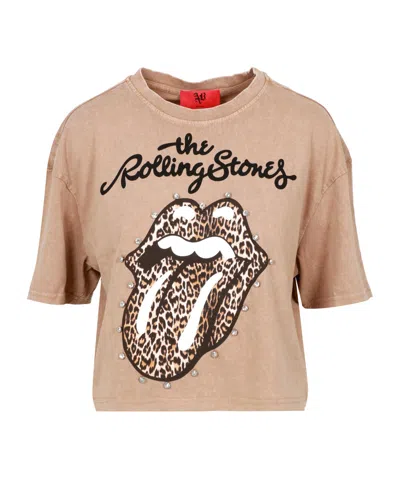 Aniye By T-shitr Cropped Rolling Stones In Cotone In Beige