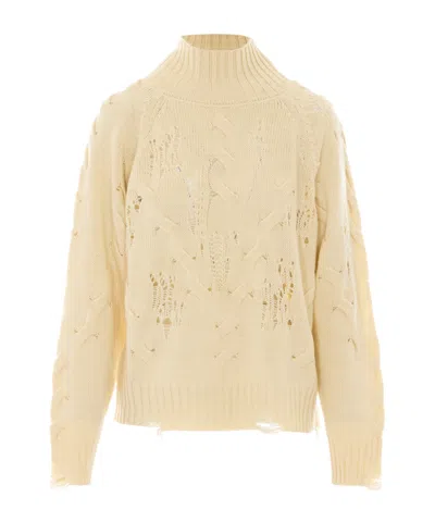 Aniye By Tina Distressed High Neck Knitted Sweater In White