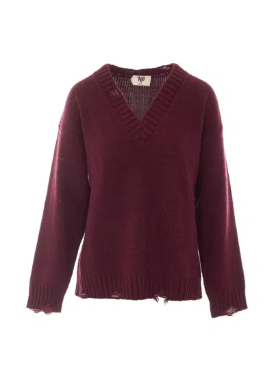 Aniye By Tina Distressed V-neck Sweater In Burgundy