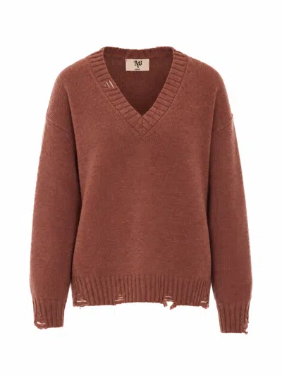 Aniye By Tina Distressed V-neck Knitted Sweater In Brown