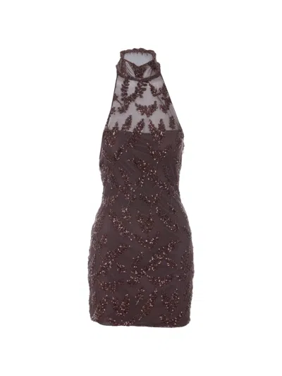 Aniye By Uma Halterneck Sequin Embroidered Mini Dress In Brown