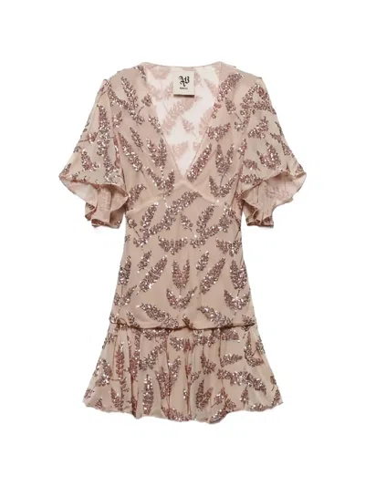 Aniye By Uma V-neck Embellished Mini Dress In Neutral