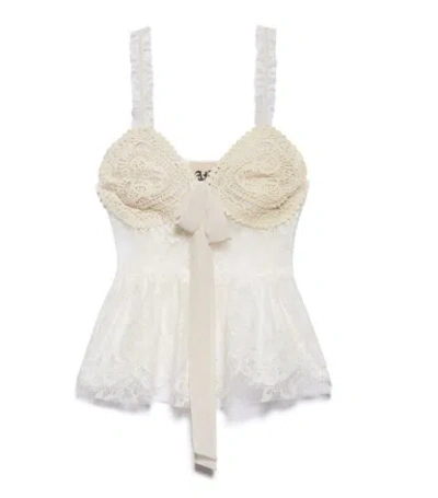 Aniye By White Ribbon Detail Ruffle Trim Lace Top