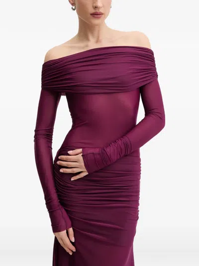 Aniye By Xena Off-the-shoulder Ruched Maxi Dress In Purple