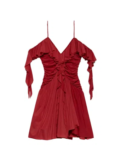 Aniye By Xena Ruffled Cold-shoulder Mini Dress In Brown