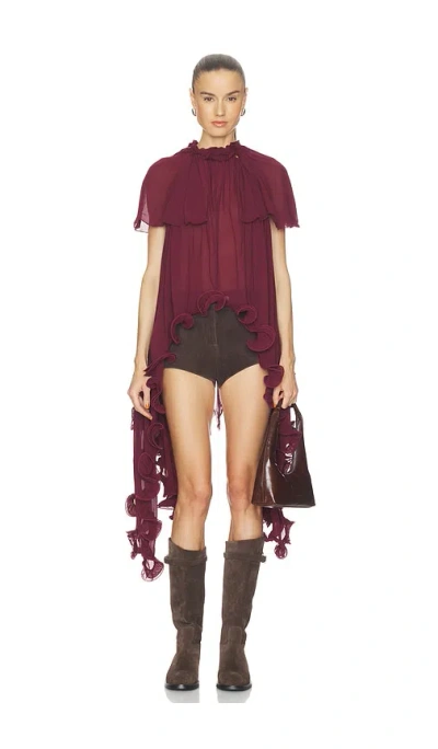 Aniye Records Heren Ruffle Top In Burgundy