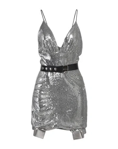 Aniye Records Woman Mini Dress Silver Size 6 Polyester, Polyamide, Viscose, Cow Leather