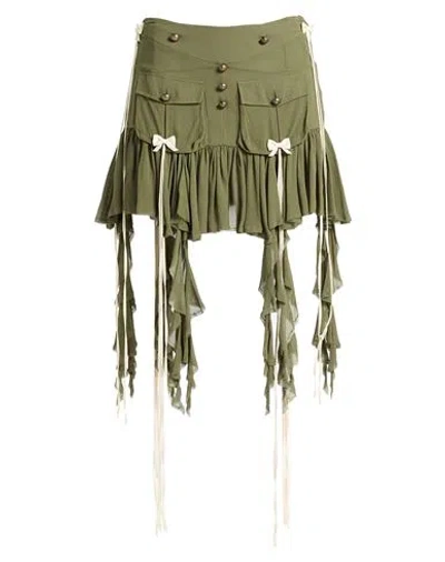 Aniye Records Woman Mini Skirt Military Green Size 8 Viscose, Cotton