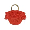 Anju Women's Santorini Fringe Bag With Wood Handle In Coral In Pink