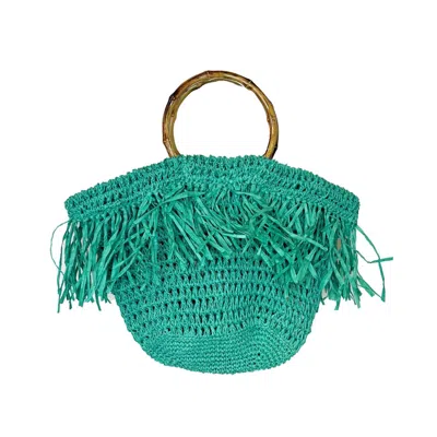 Anju Women's Santorini Fringe Bag With Wood Handle In Green