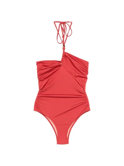 Anjuna Bead-embellished Ruched Swimsuit In Red