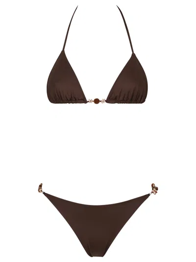 Anjuna Bead-embellished Triangle Bikini In Brown