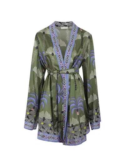 Anjuna Carlota Palm-print Belted Beach Cover-up In Green