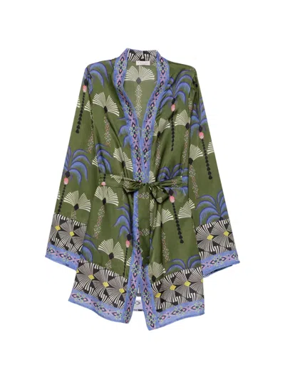 Anjuna Carlotta Palm-print Belted Kimono In Green