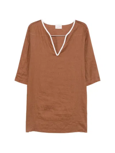 Anjuna Chiara Split-neck Midi Dress In Brown