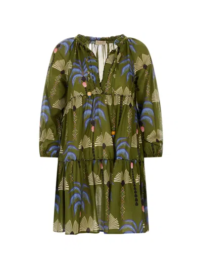 Anjuna Clara Palm-print Embroidered Kaftan Dress In Multi