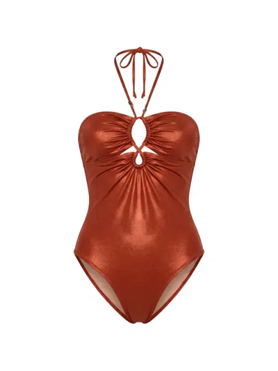 Anjuna Cut-out Ruched Swimsuit In Brown