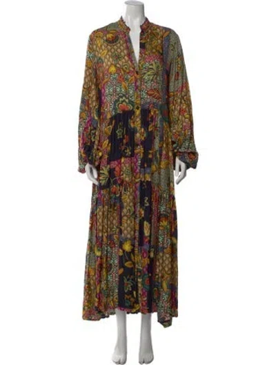 Pre-owned Anjuna Floral Print Long Dress In Black