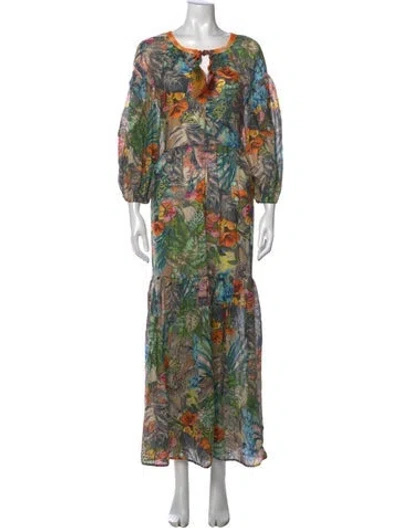 Pre-owned Anjuna Floral Print Long Dress In Green