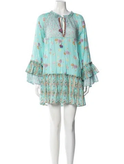 Pre-owned Anjuna Floral Print Mini Dress In Blue