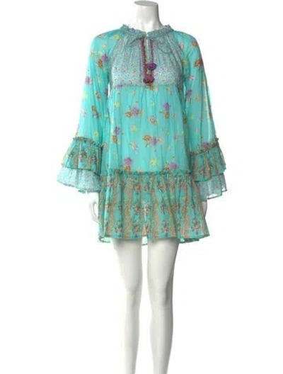 Pre-owned Anjuna Floral Print Mini Dress W/ Tags In Blue