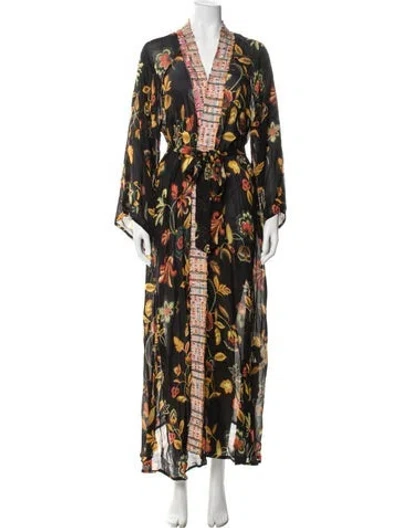 Pre-owned Anjuna Floral Print Raw-edge Trim Cover-up W/ Tags In Multi